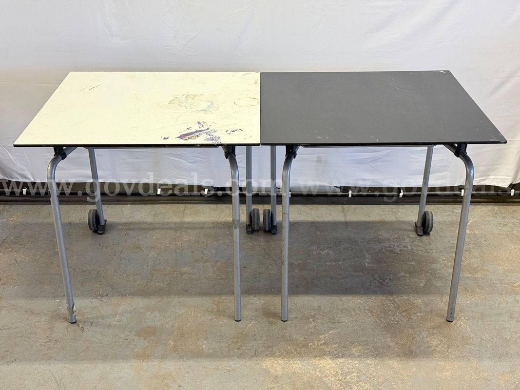 2 - Unknown Brand Mobile Flip-Top Nesting Tables, (L) 31.5" x (W) 31.5" x (H) 29" (With Signs of Wear)
