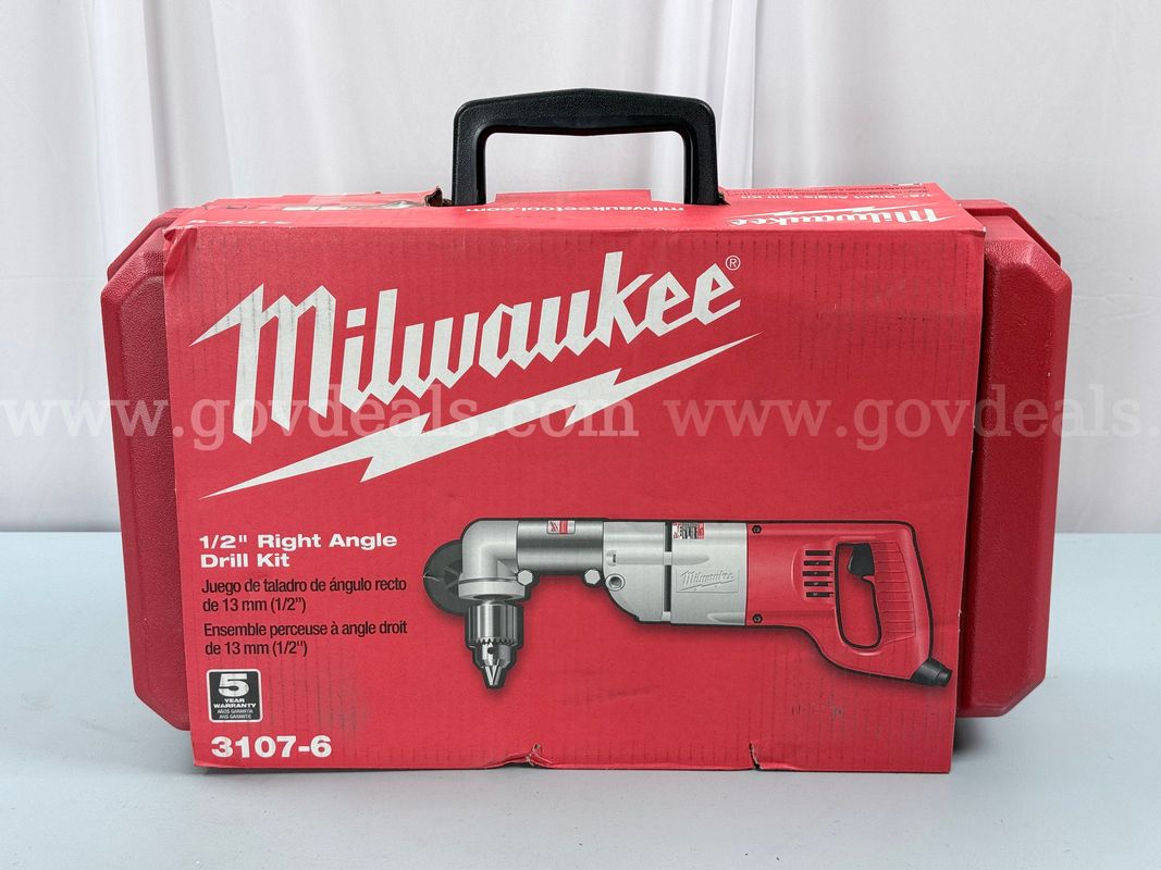 Milwaukee 1/2" Right-Angle Corded Drill Kit with Case & Packaging, CAT NO. 1107-1 (Powers On)