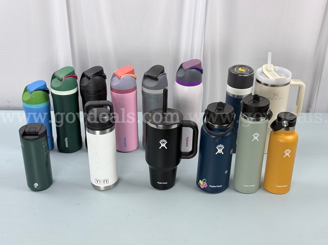 14 - Water Bottles: 6 - Owala, 4 - Hydro Flask, 2 - Stanley, 1 - Yeti, and 1 - Starbucks