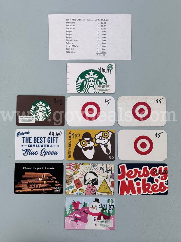 Lot of Misc. Gift Cards, Total Balance $131.12