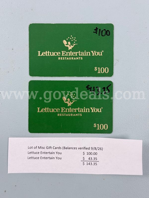 Lot of Misc. Gift Cards, Total Balance $143.35