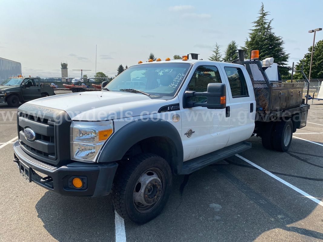 2014 Ford F-450 SD Crew Cab 4WD Diesel 10' Flat Bed PU w/Message Sign (ID #47339) (AVI) (26-2407) 405 +