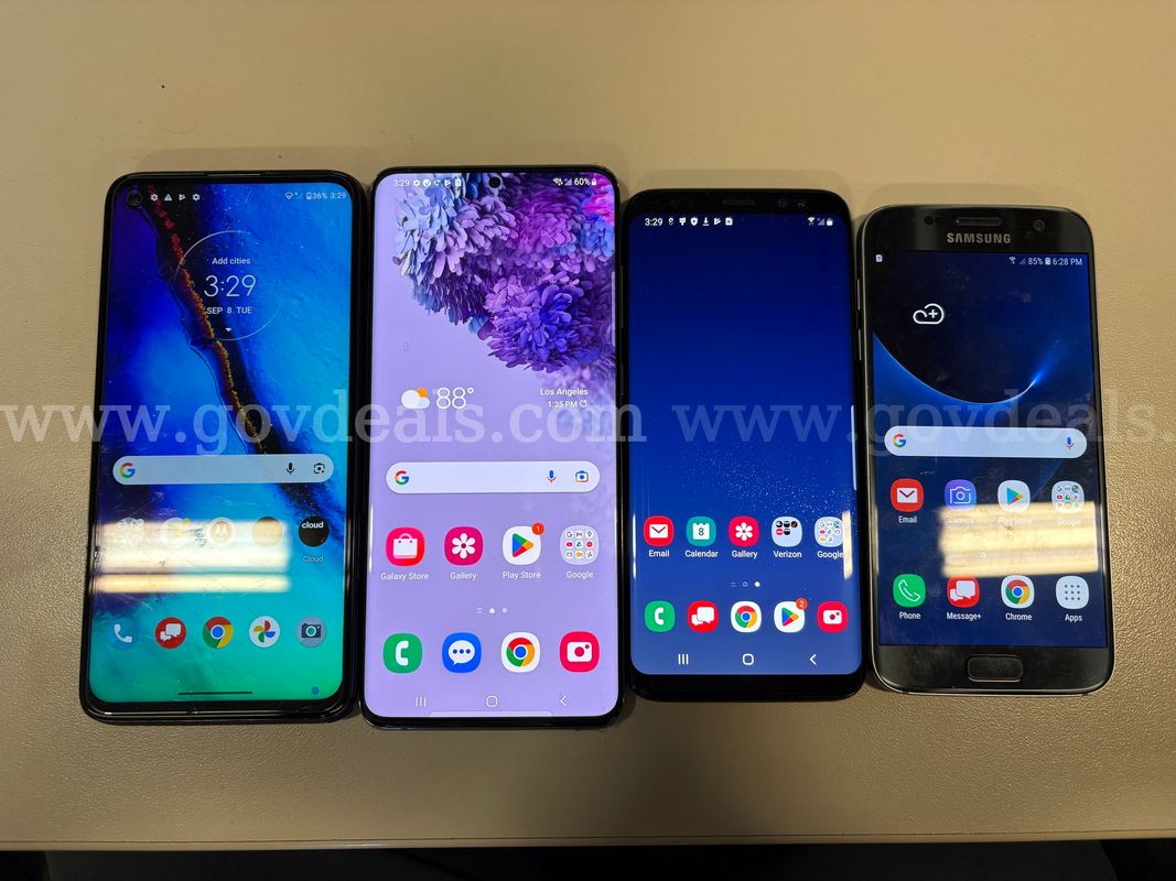 Lot of 4 Unlocked Android Smartphones – Samsung Galaxy S20+, S7, S8 & Moto G Stylus (ID# 47708) (H01-2R) (No UPC)