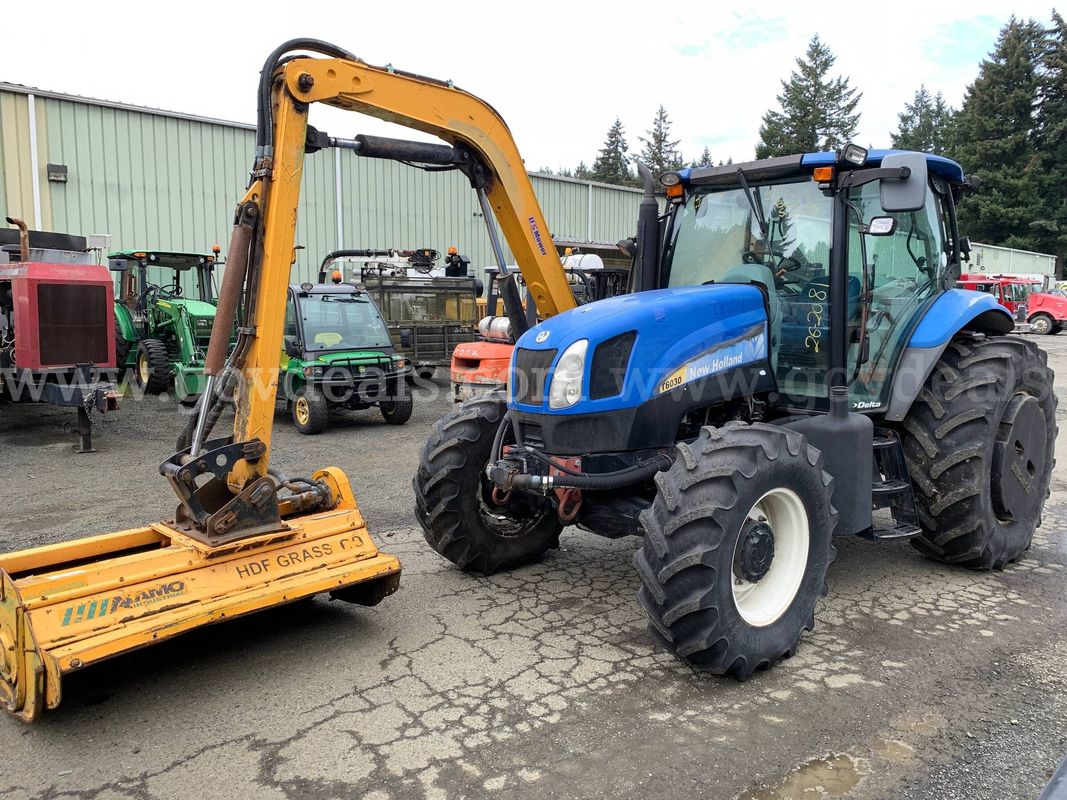 2008 New Holland T6030 4WD Cab Tractor w/ Boom Flail Mower (ID# 47812) (GVL) (26-2081) 11700