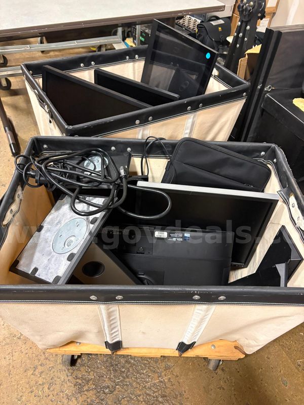 Two carts of MISC. computer parts/equipment