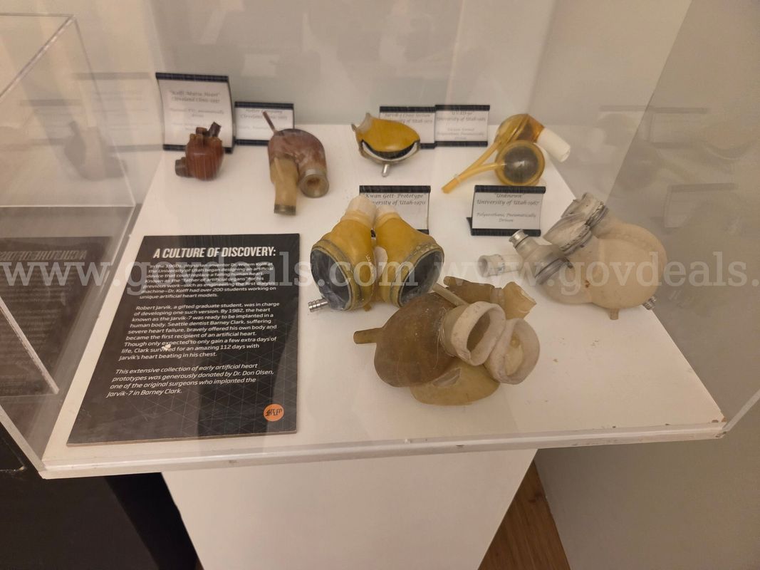Collection of Seven Early Artificial Heart and Valve Prototypes – University of Utah Medical History Display Descriptio