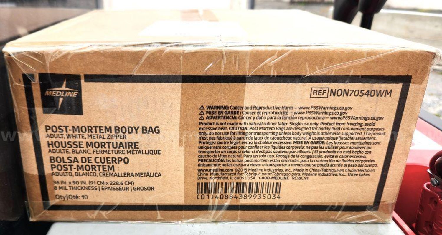 Case of 10 Medline Adult Post-Mortem Body Bags 36" x 90" White Heavy-Duty PVC (REF: NON70540WM) – Brand New Factory Seal