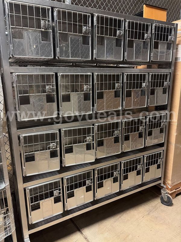 Lot of 2 Stainless Steel Cart with 40 Small Animal Cages