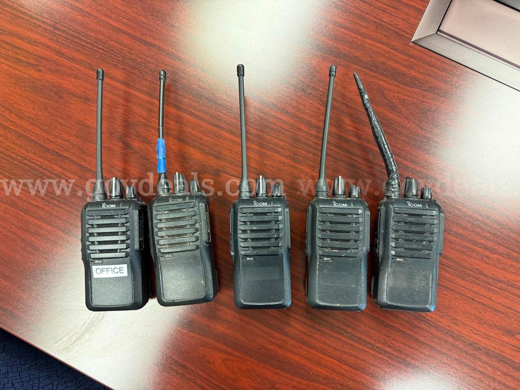 LOT of 5 iCom Radios + Charging Docks, Cords, Batteries