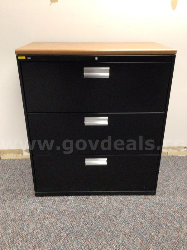Three drawer lateral cabinet - black