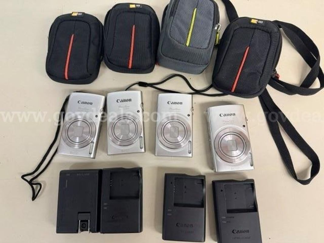 4 - CANON CAMERAS - POWERSHOT 180 W/CASES AND CHARGERS