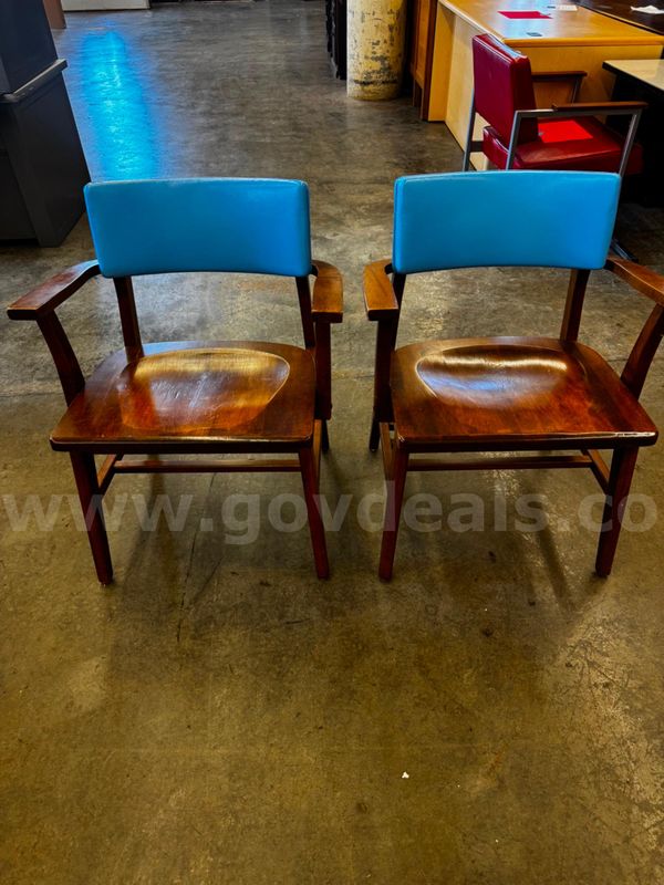 A Lot of 2 Blue-Backed Wooden Chairs