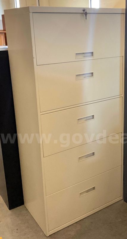 Tan 5-Door Filing Cabinet With Key