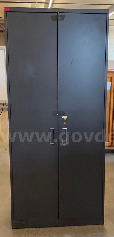 Tall Grey Shelving Cabinet With Key