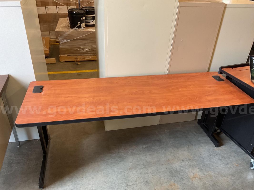 Long wooden office desk