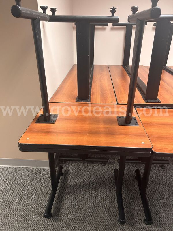 LOT of 2 dark wood tables--matches lot of 9 in other auction