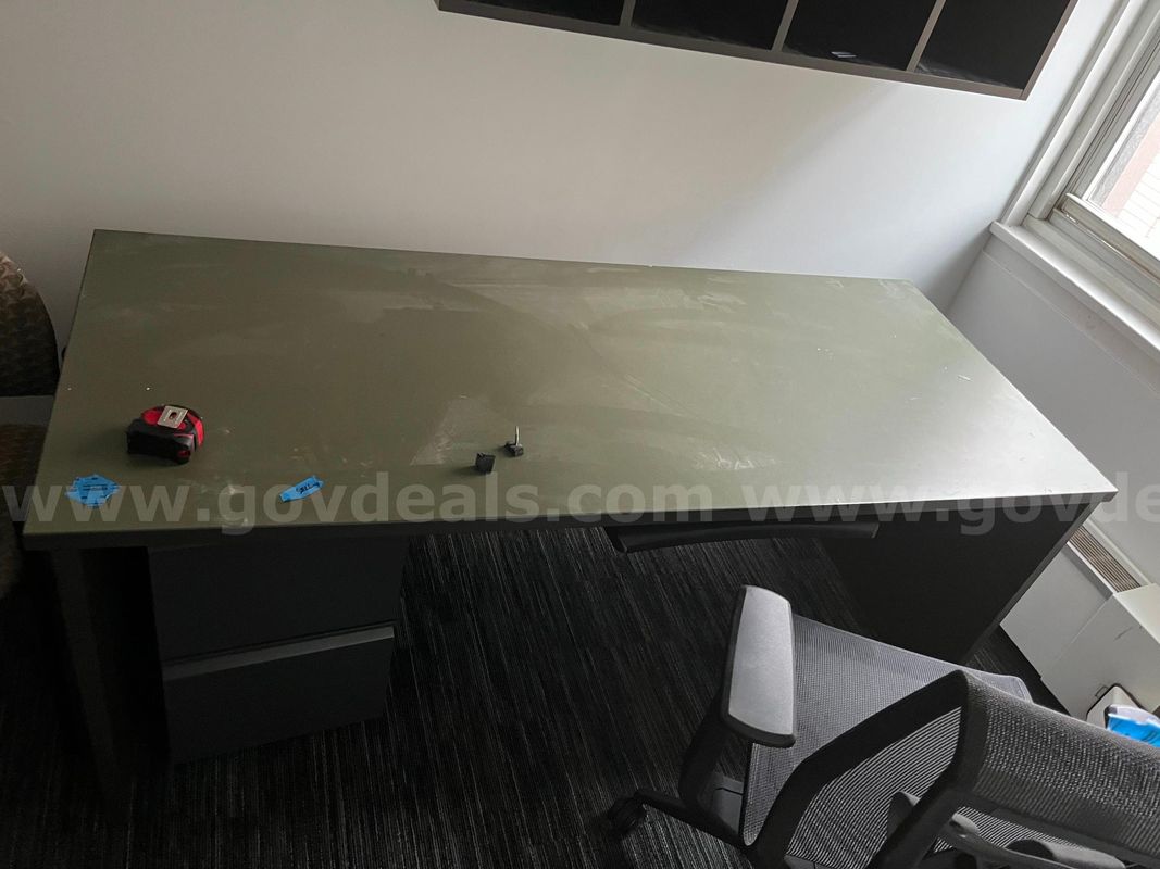 Metal Desk with File Cabinets