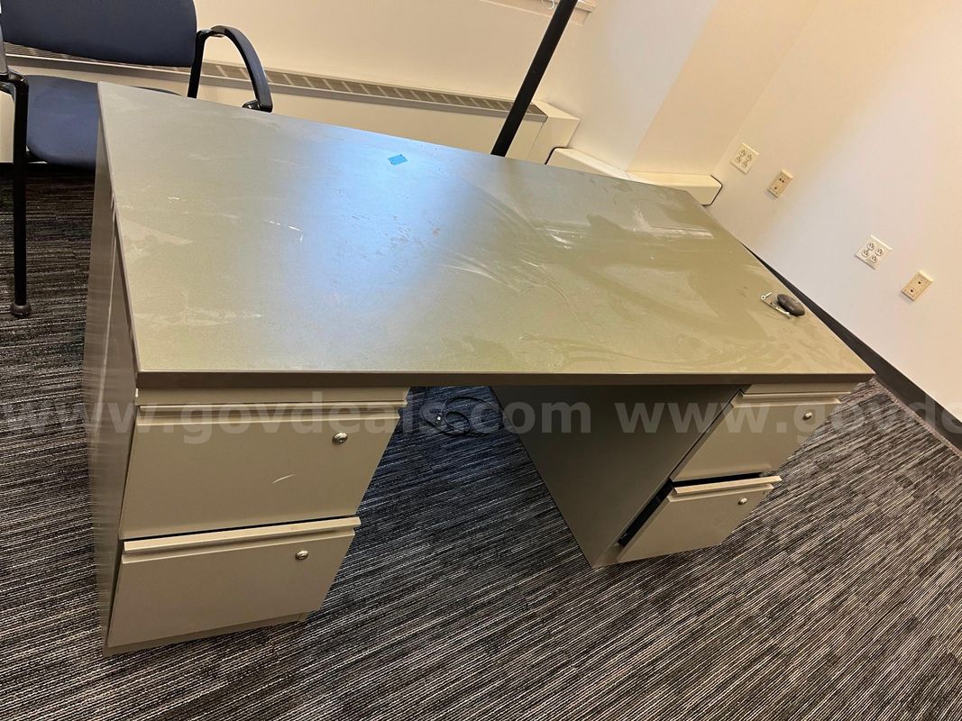 Large Metal Desk w/ File Cabinets
