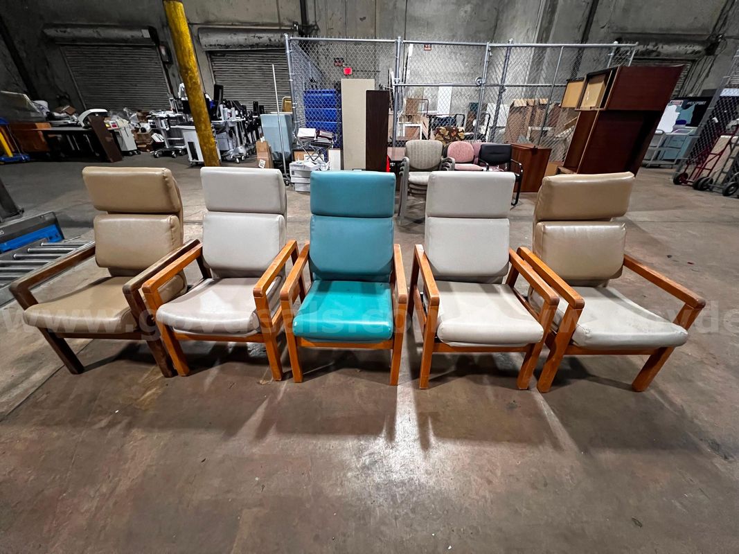 Lot of 5 tall backed wooden framed waiting room chairs