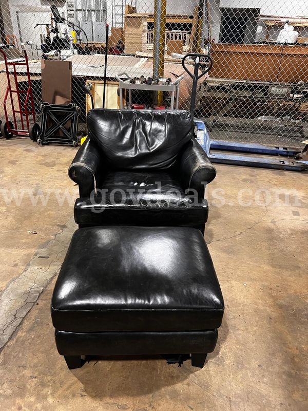 Black Leather Chair with Matching Footrest