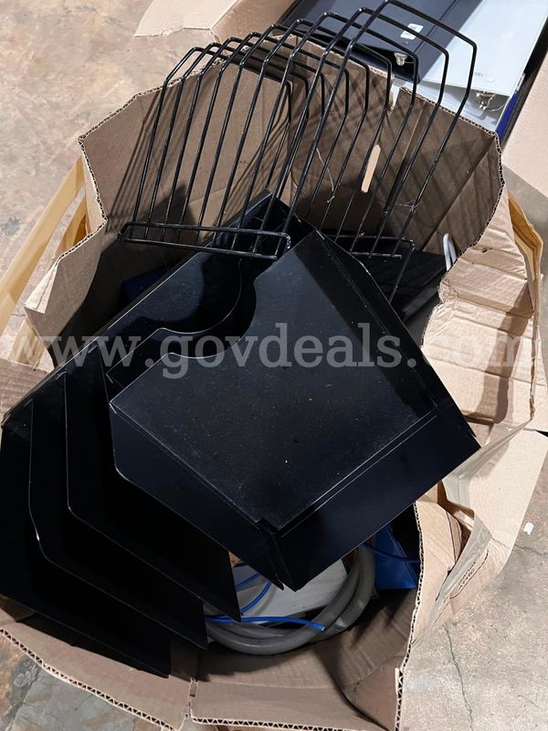 Lot of 2 boxes of office supplies (3-ring Binders and folder stands)