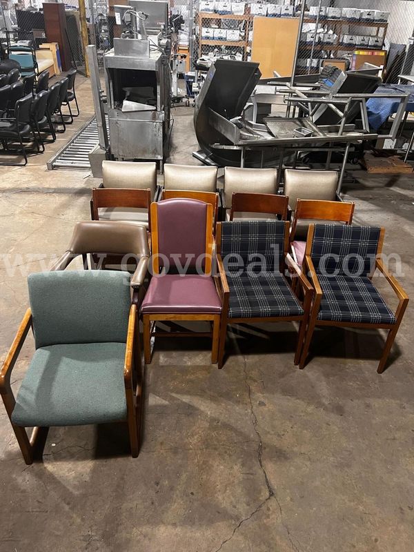 Lot of 13 Wooden Framed chairs (Various colors)