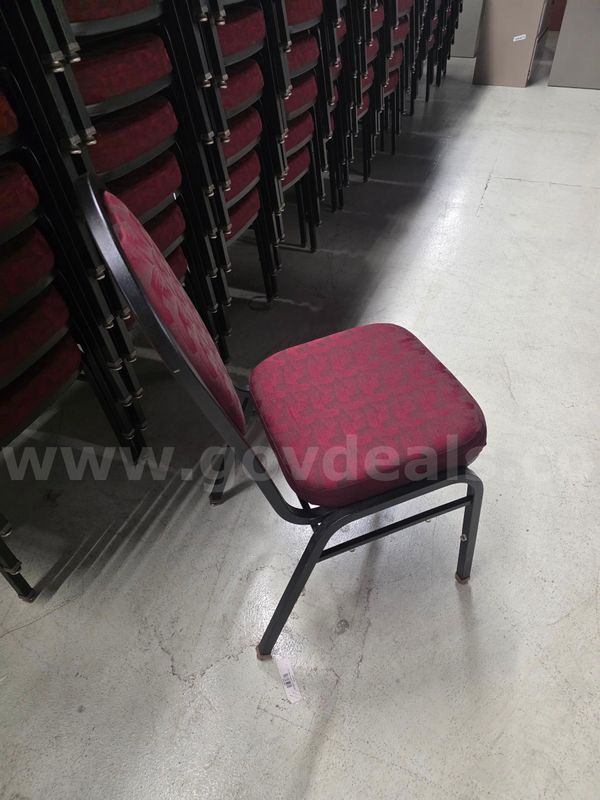 LOT: Metal Framed Stackable Event Chairs, Black Frame w/ Red Fabric