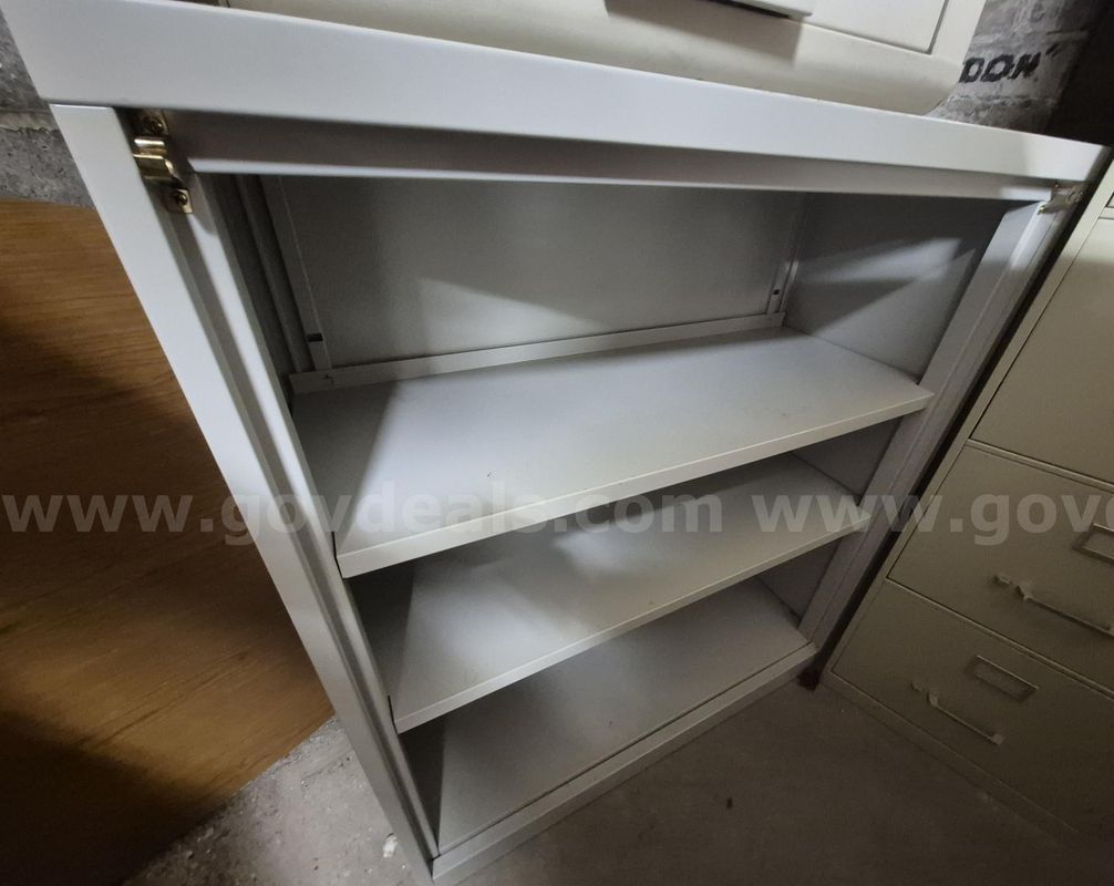 Book Shelf, Metal, Three Level Compartment, Cabinet, Light Grey