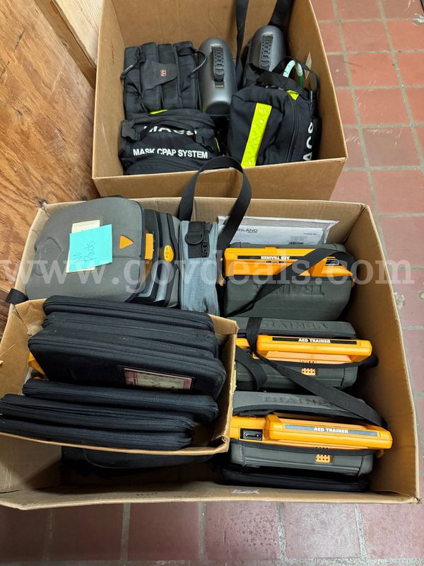 EMS Equipment: Lifepak 500T AED Units, MACS Mask CPAP System; Laerdal Compact Suction Unit