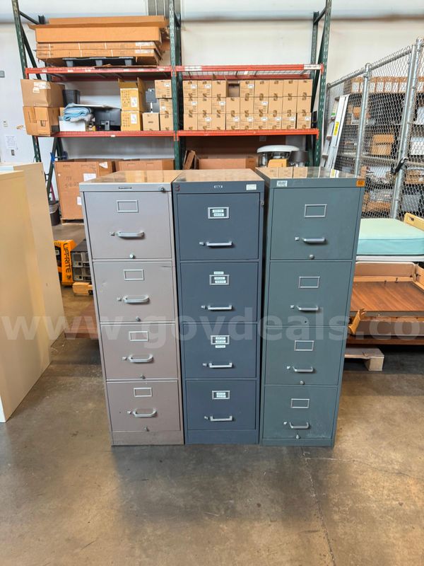Lot of 3 Four-Drawer Metal Filing Cabinets