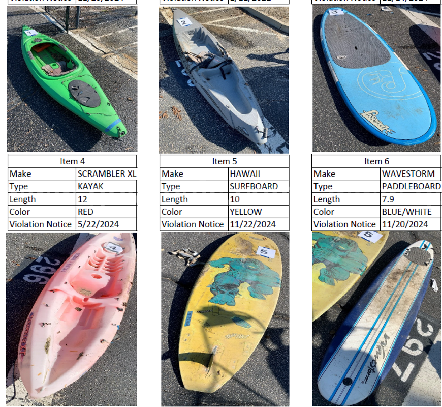 9 Kayak, 9 Paddle Board, 1 Surf Board, and 1 Dinghy